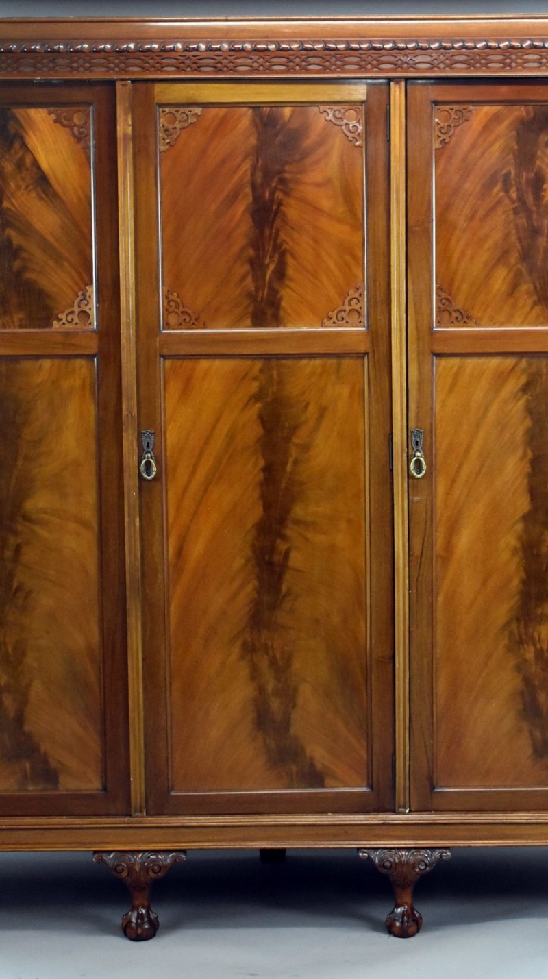 Edwardian Flame Mahogany Triple Wardrobe