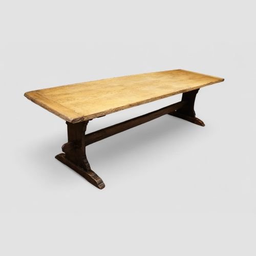 Large Edwardian Oak Refectory Table On Slab Ends – Antique Dining Table