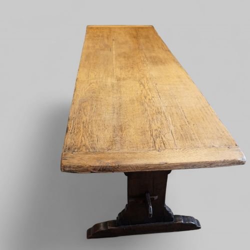 Large Edwardian Oak Refectory Table On Slab Ends – Antique Dining Table