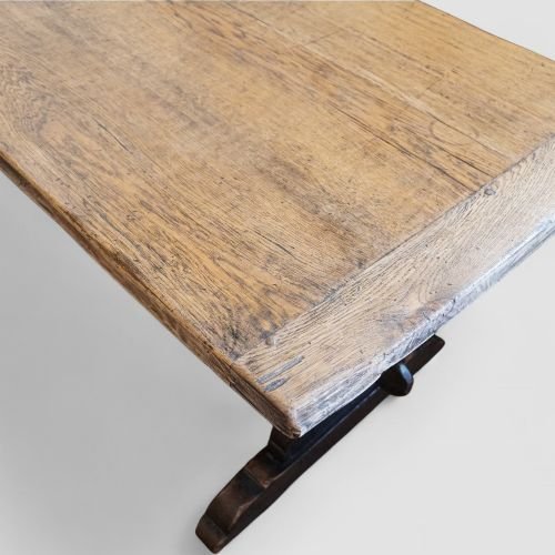 Large Edwardian Oak Refectory Table On Slab Ends – Antique Dining Table