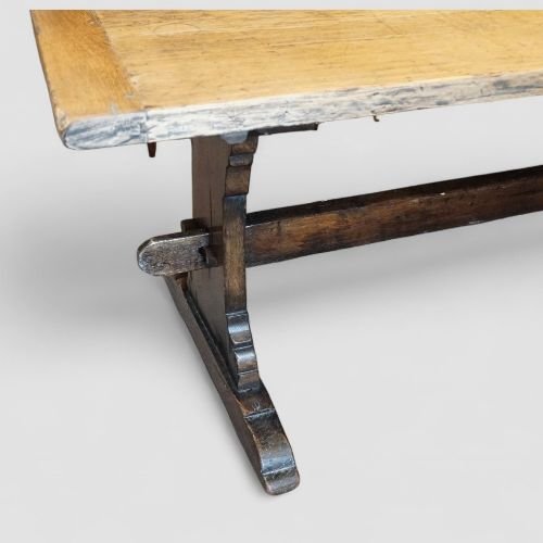 Large Edwardian Oak Refectory Table On Slab Ends – Antique Dining Table