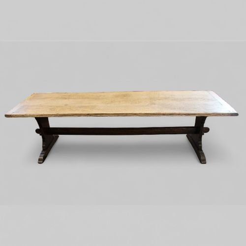 Large Edwardian Oak Refectory Table On Slab Ends – Antique Dining Table