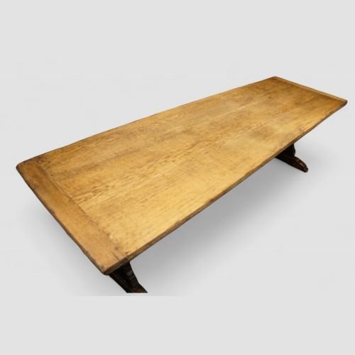 Large Edwardian Oak Refectory Table On Slab Ends – Antique Dining Table