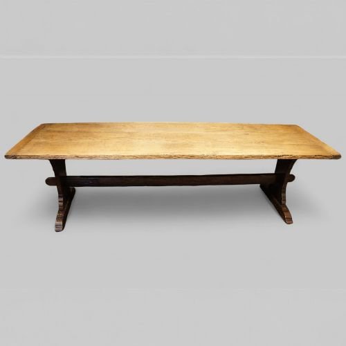 Large Edwardian Oak Refectory Table On Slab Ends – Antique Dining Table