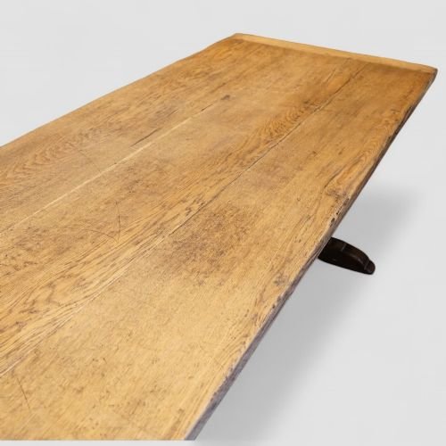 Large Edwardian Oak Refectory Table On Slab Ends – Antique Dining Table