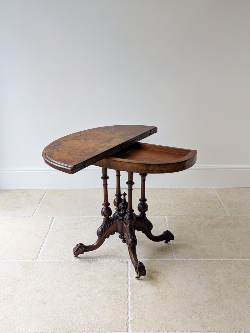 Antique Victorian Burr Walnut Card Table c.1870