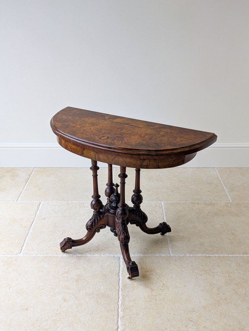Antique Victorian Burr Walnut Card Table c.1870