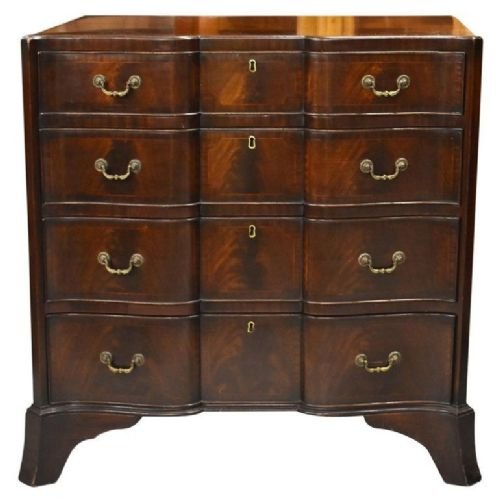 20th Century English Antique Edwardian Flame Mahogany Serpentine Chest