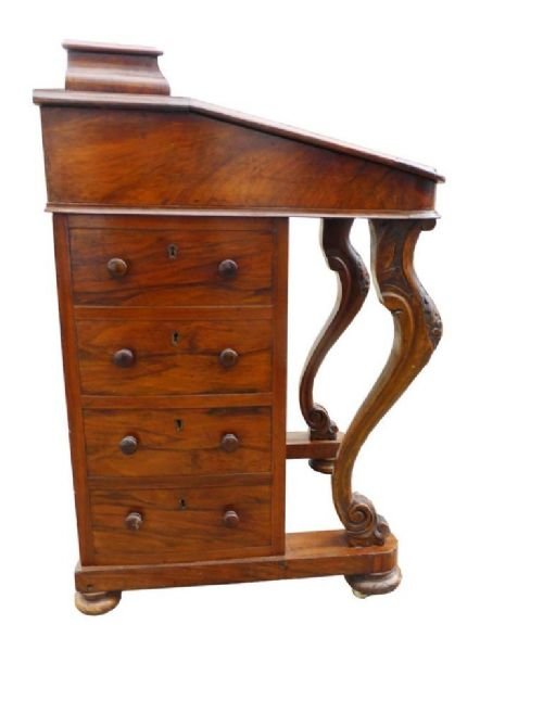19th Century English Victorian Burr Walnut Davenport Writing Desk