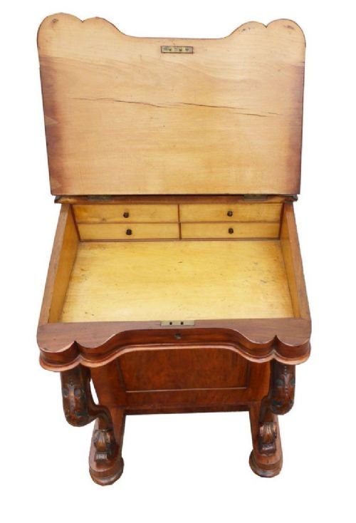19th Century English Victorian Burr Walnut Davenport Writing Desk