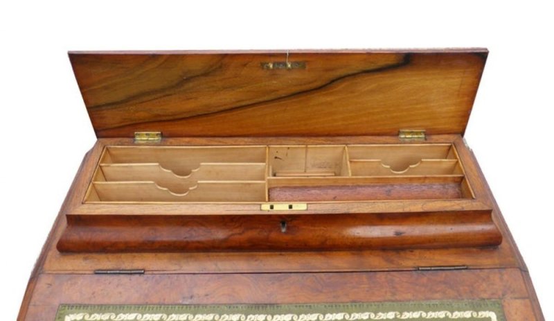 19th Century English Victorian Burr Walnut Davenport Writing Desk