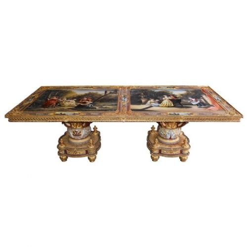 20th Century Italian Hand Painted Porcelain Majolica And Glass Table