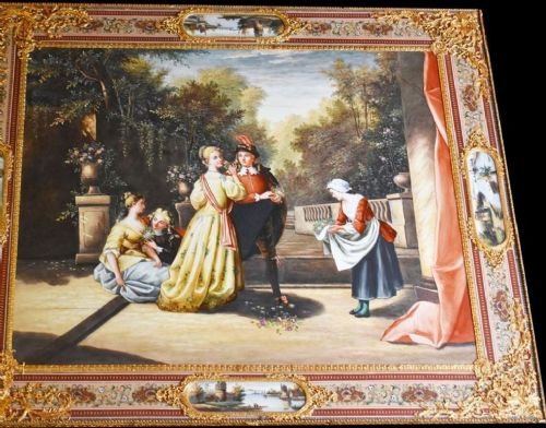 20th Century Italian Hand Painted Porcelain Majolica And Glass Table