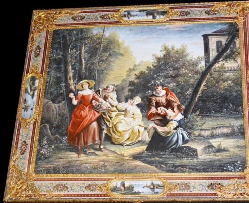 20th Century Italian Hand Painted Porcelain Majolica And Glass Table