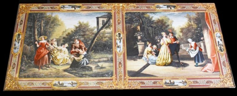 20th Century Italian Hand Painted Porcelain Majolica And Glass Table