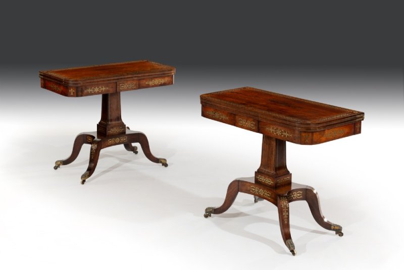 Pair Of 19th Century Regency Brass Inlaid Card Tables