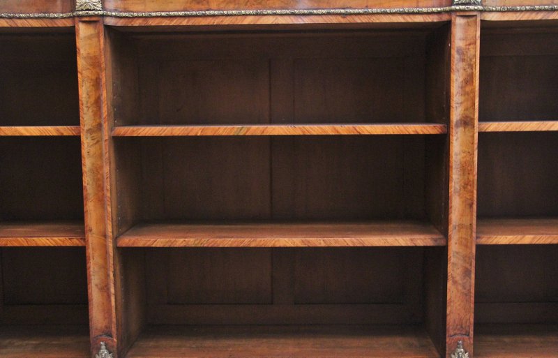 19TH CENTURY WALNUT AND ORMOLU OPEN BOOKCASE BY JOHNSTONE AND JEANES