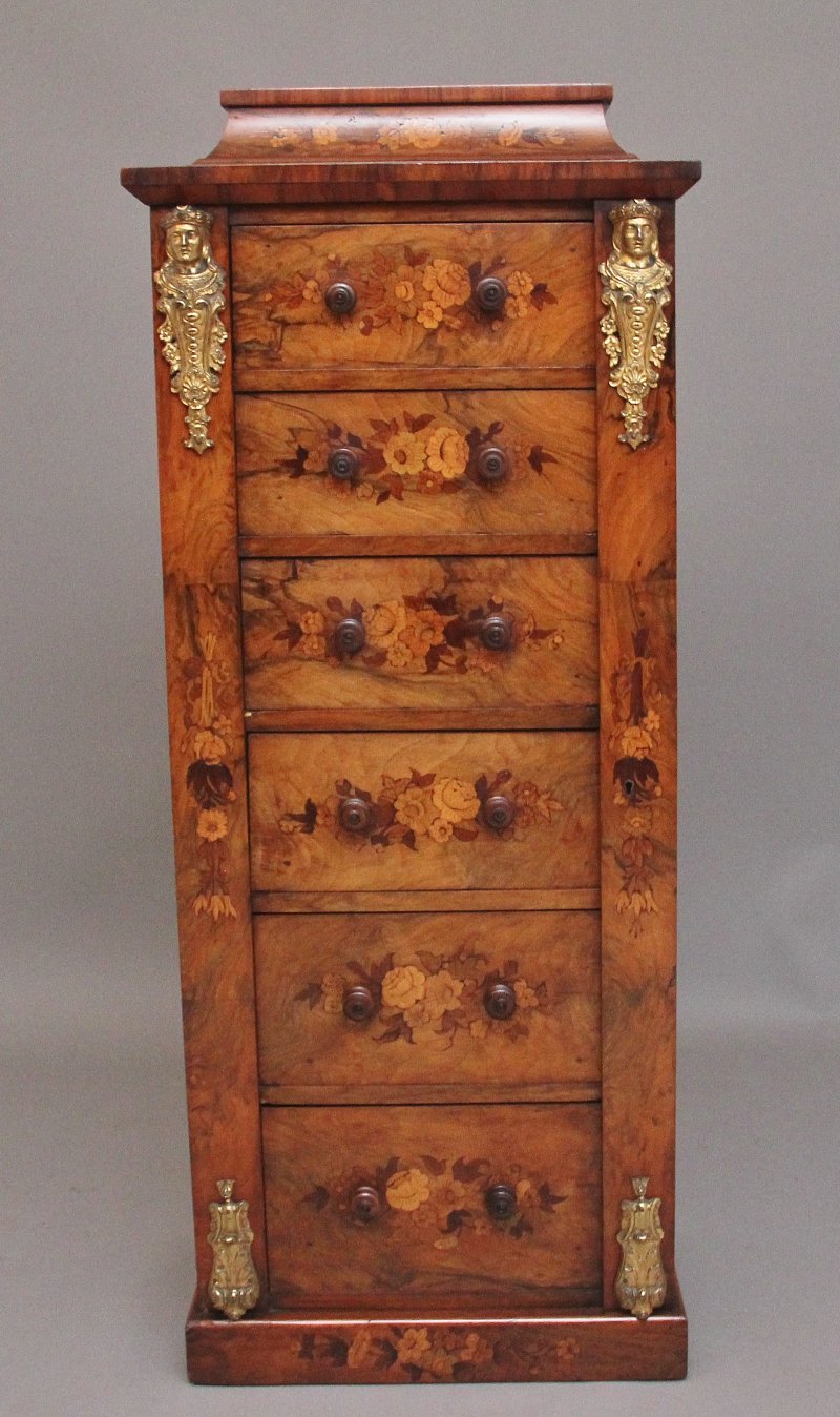 19th Century walnut & marquetry Wellington chest