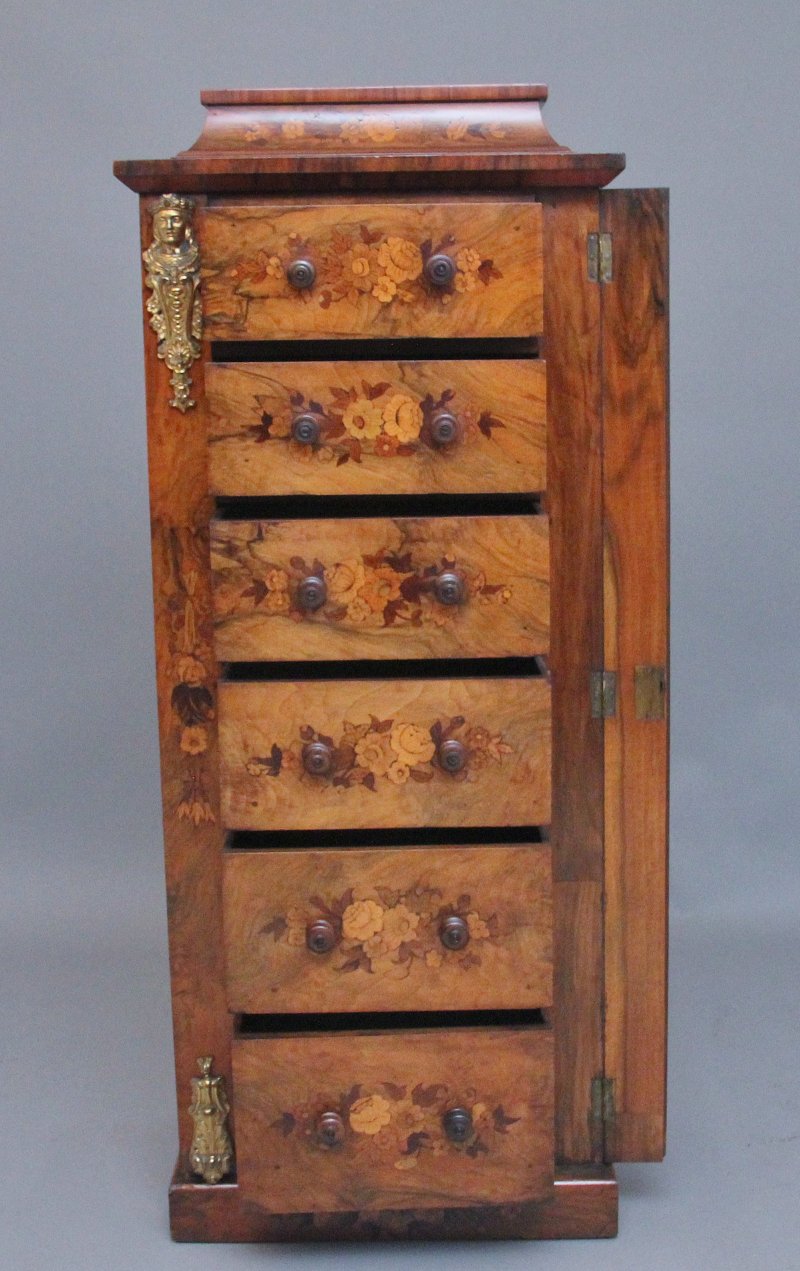 19th Century walnut & marquetry Wellington chest