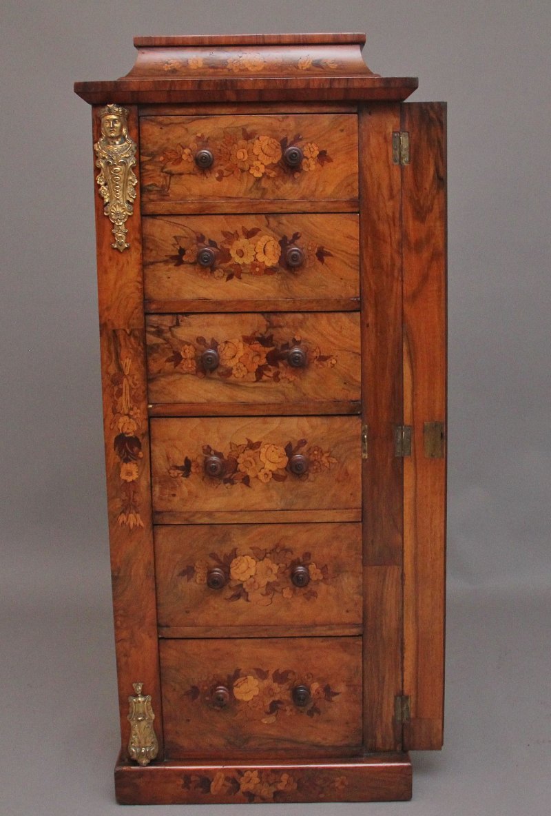 19th Century walnut & marquetry Wellington chest