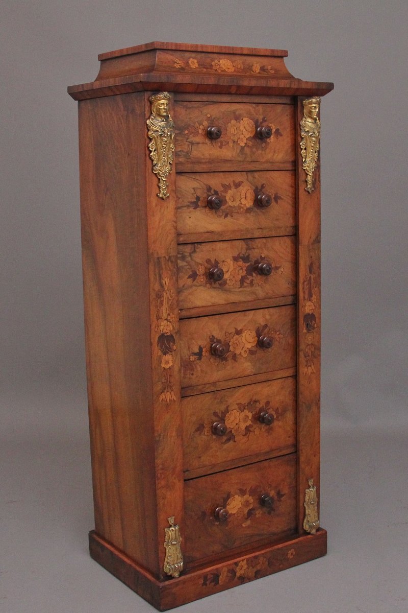 19th Century walnut & marquetry Wellington chest