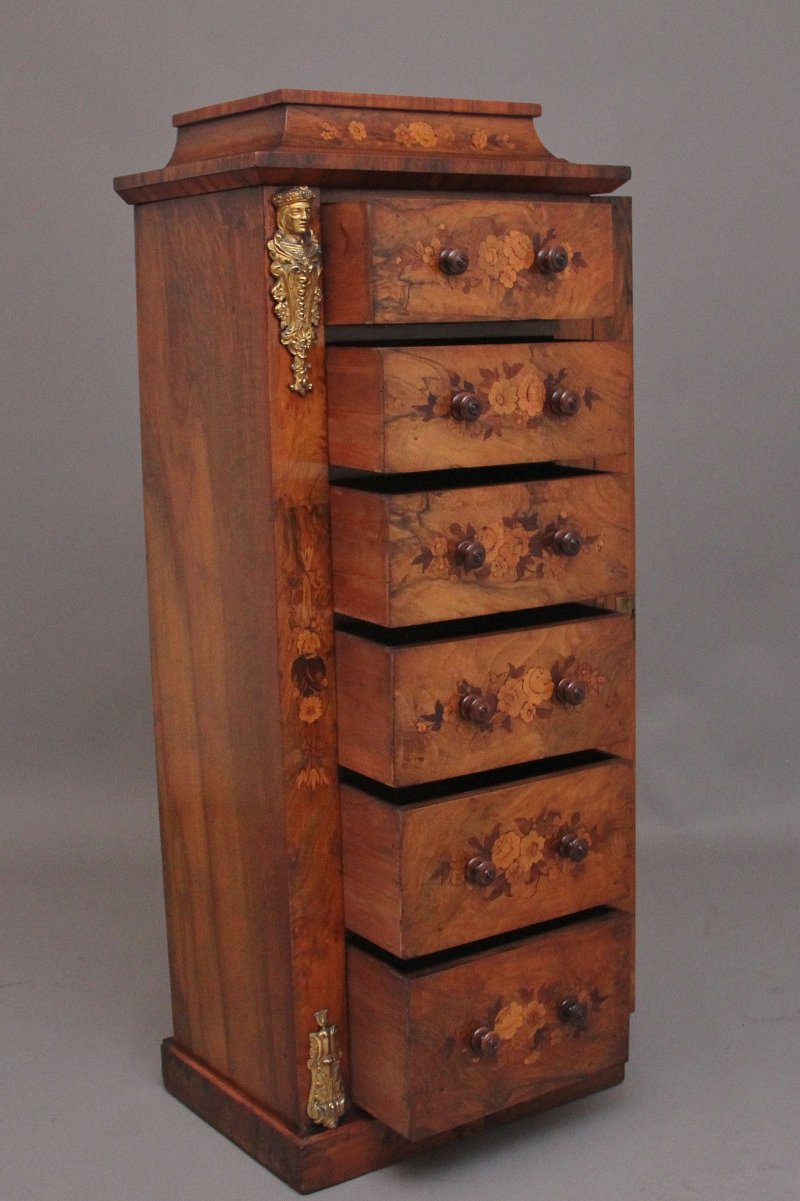 19th Century walnut & marquetry Wellington chest