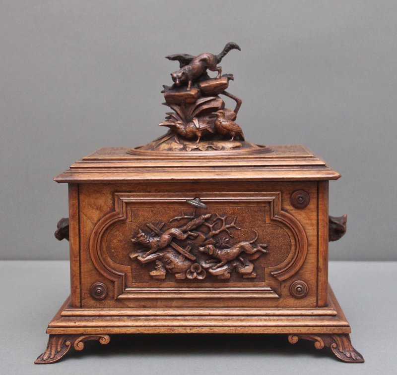 19th Century black forest carved wood casket