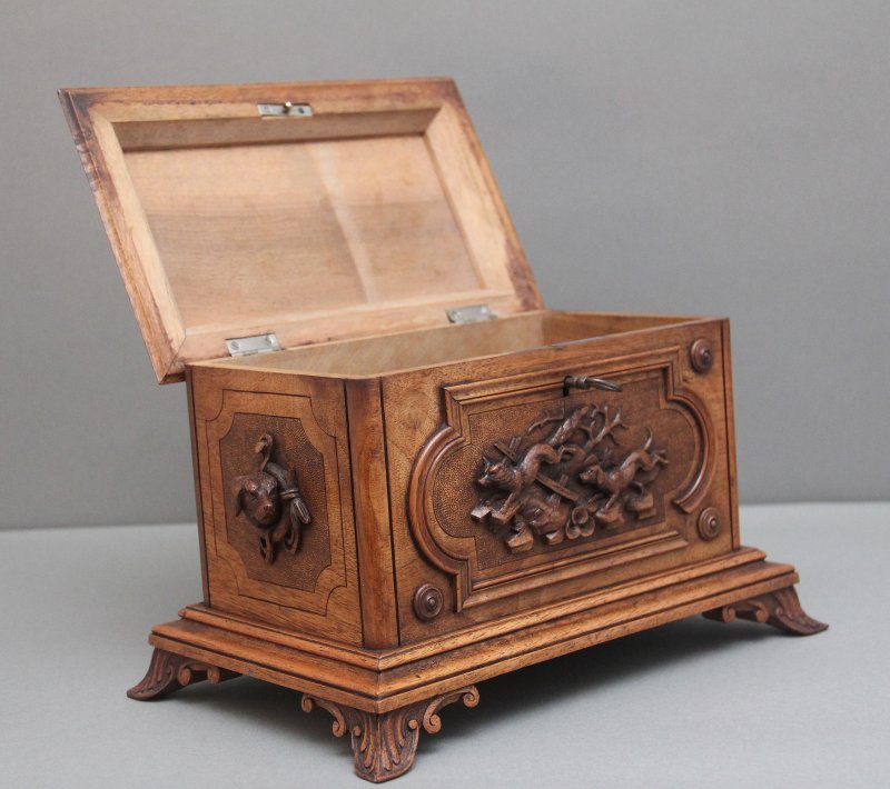 19th Century black forest carved wood casket