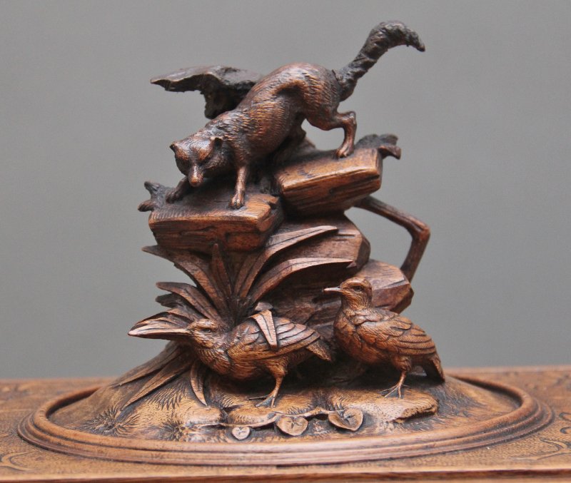 19th Century black forest carved wood casket