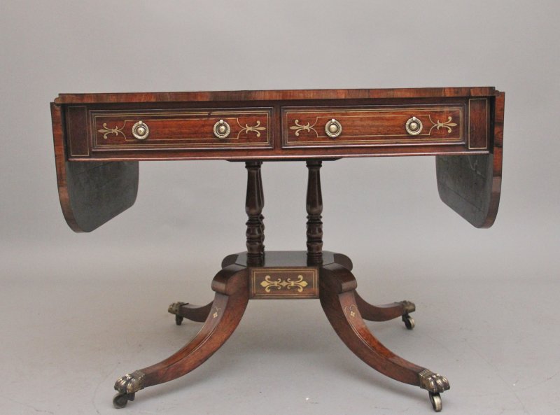 Regency rosewood and brass inlaid sofa table