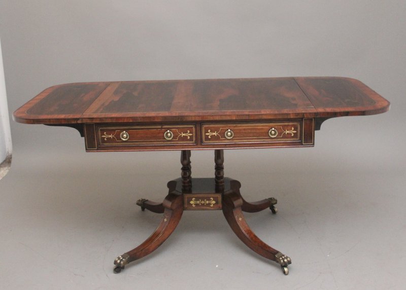 Regency rosewood and brass inlaid sofa table