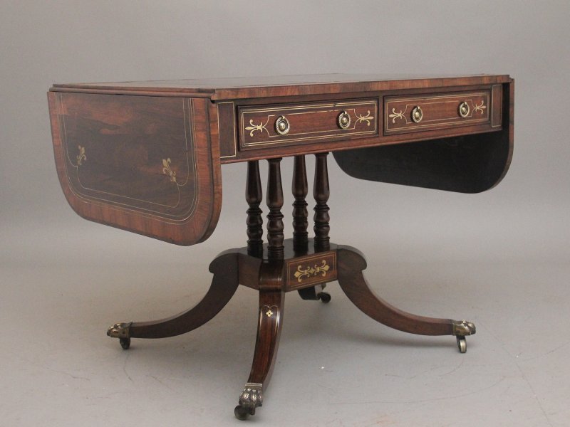 Regency rosewood and brass inlaid sofa table