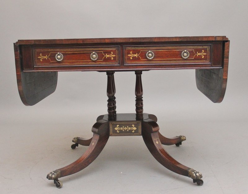 Regency rosewood and brass inlaid sofa table