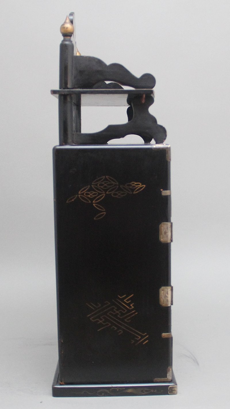 19th Century black lacquered and painted table cabinet