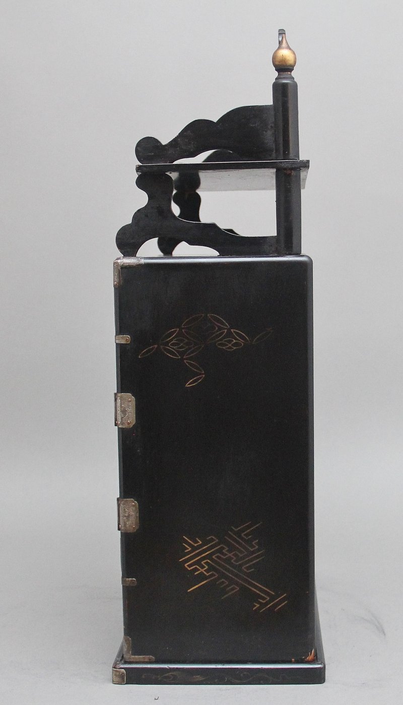 19th Century black lacquered and painted table cabinet