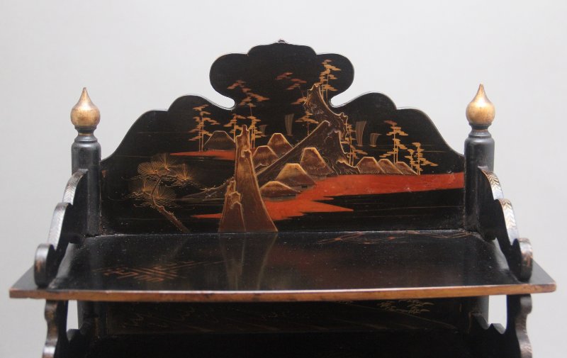 19th Century black lacquered and painted table cabinet