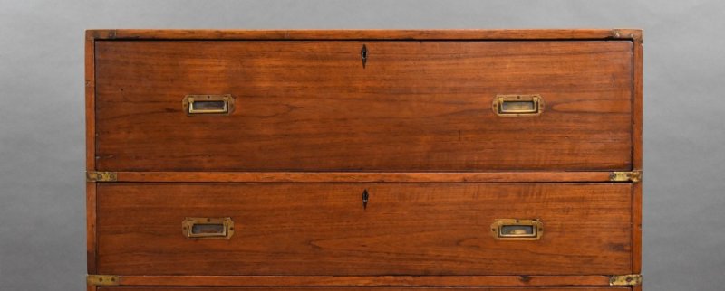 Victorian Teak Campaign Secretaire Chest
