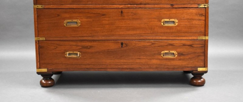 Victorian Teak Campaign Secretaire Chest