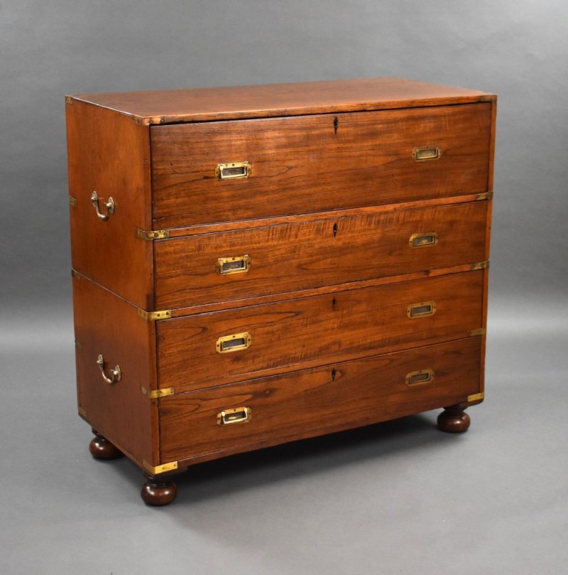 Victorian Teak Campaign Secretaire Chest