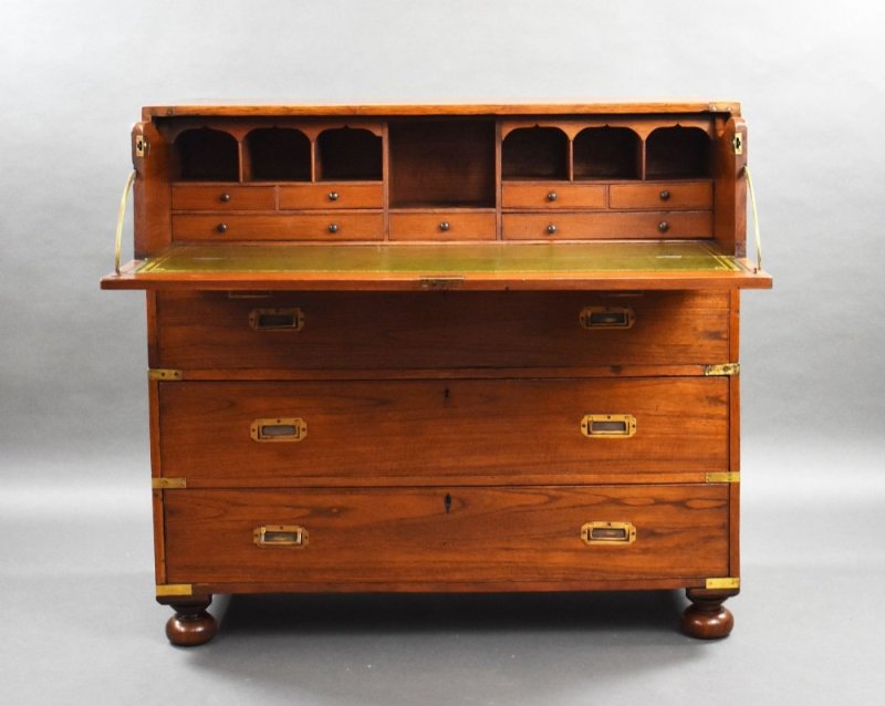 Victorian Teak Campaign Secretaire Chest