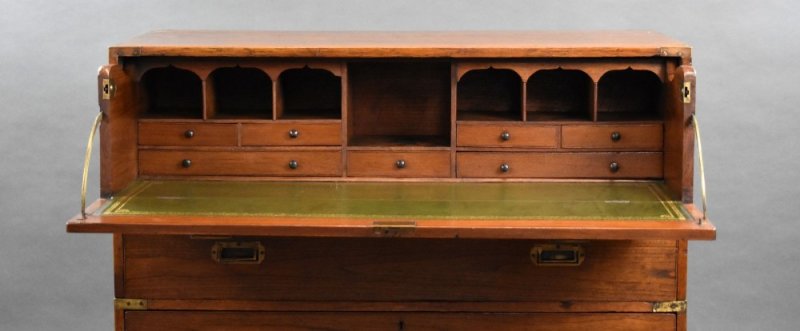 Victorian Teak Campaign Secretaire Chest