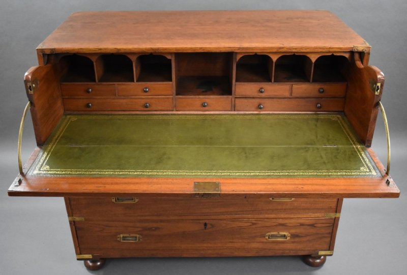 Victorian Teak Campaign Secretaire Chest