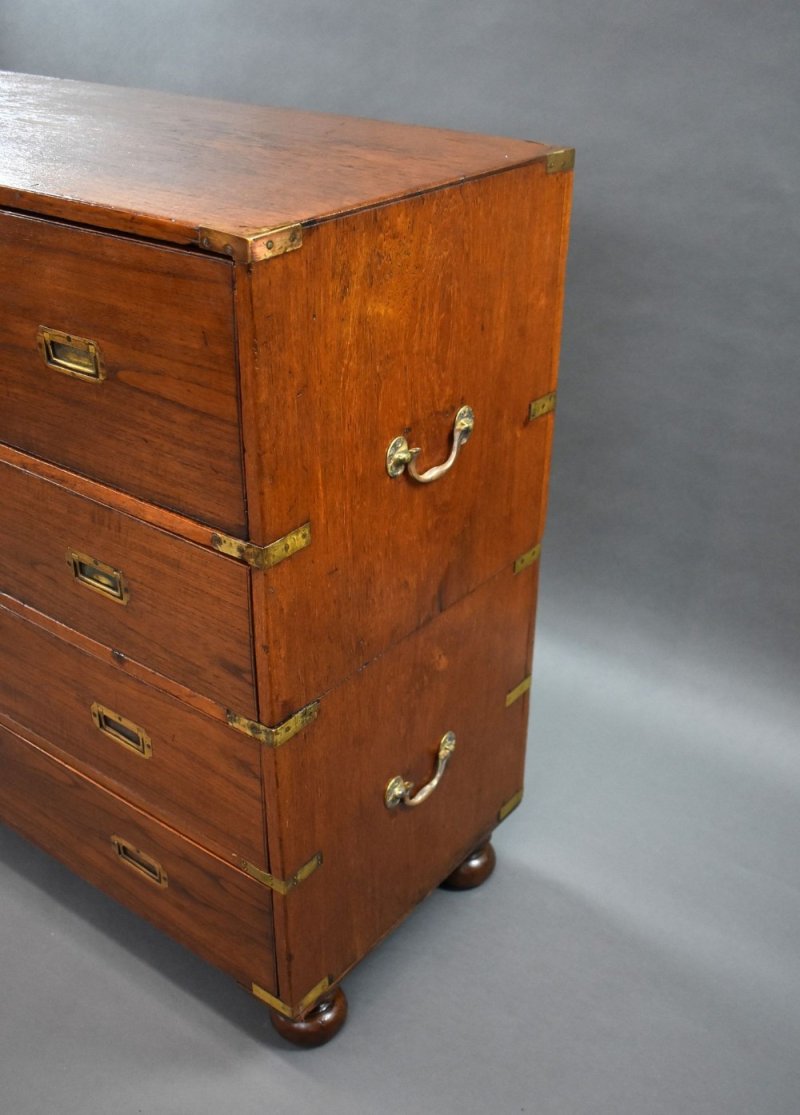 Victorian Teak Campaign Secretaire Chest