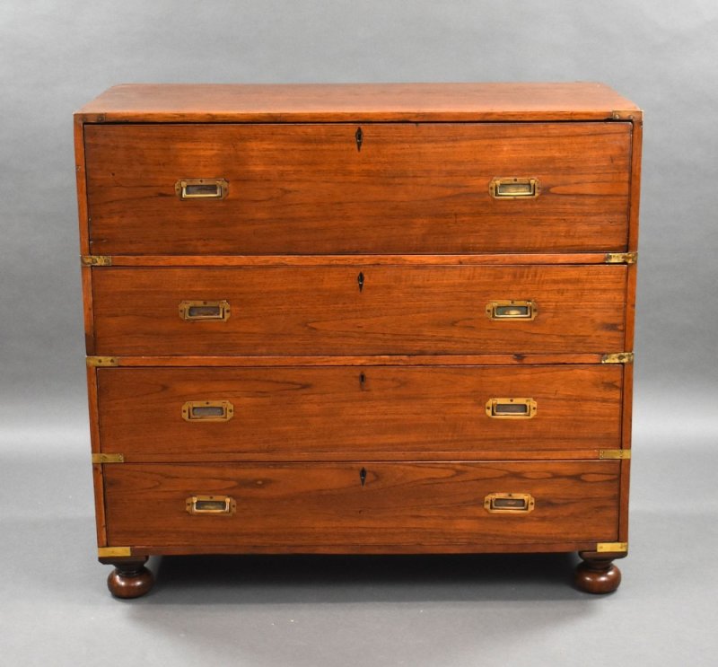 Victorian Teak Campaign Secretaire Chest