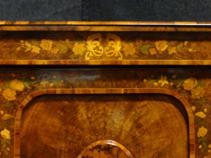 Outstanding Burr Walnut & Marquetry Credenza