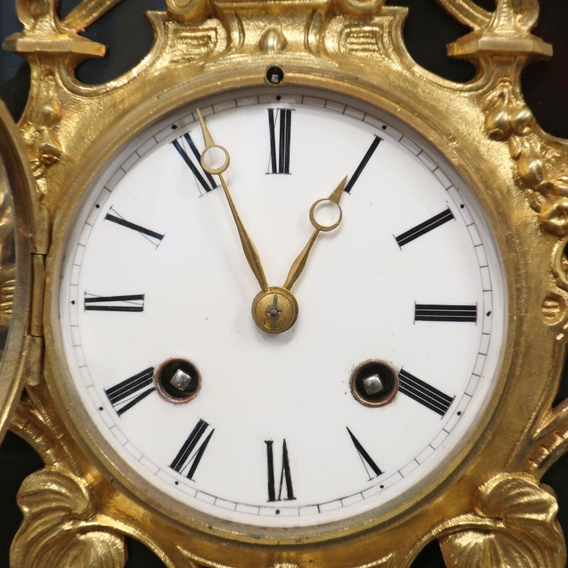 French Rococo Style Black Slate Mantel Clock by Japy Freres