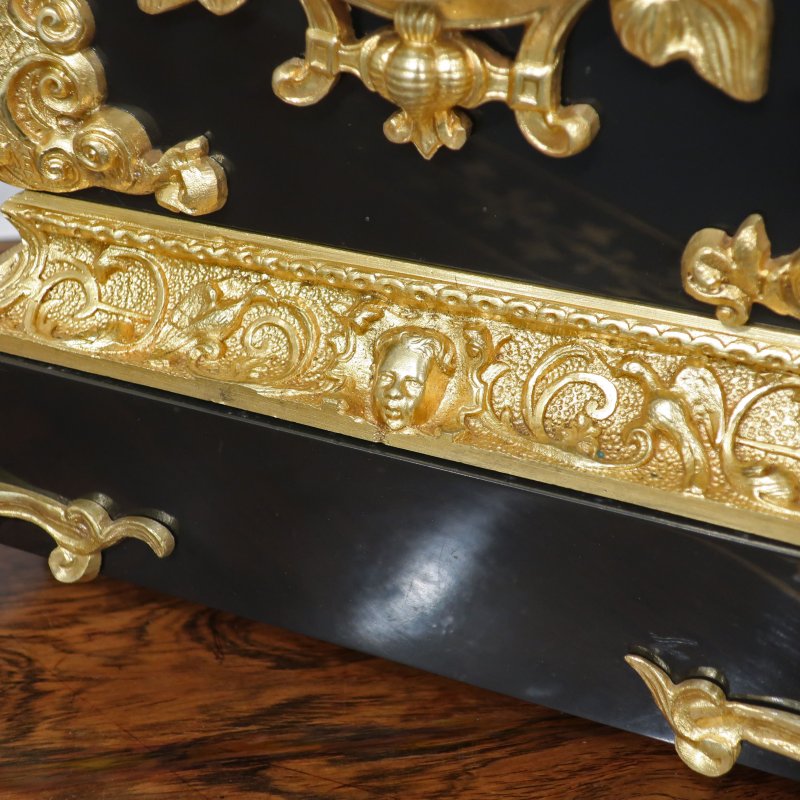 French Rococo Style Black Slate Mantel Clock by Japy Freres