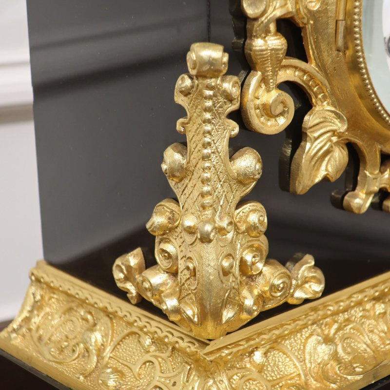 French Rococo Style Black Slate Mantel Clock by Japy Freres