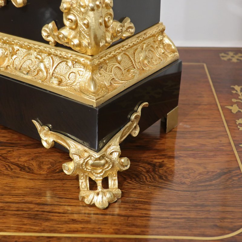 French Rococo Style Black Slate Mantel Clock by Japy Freres