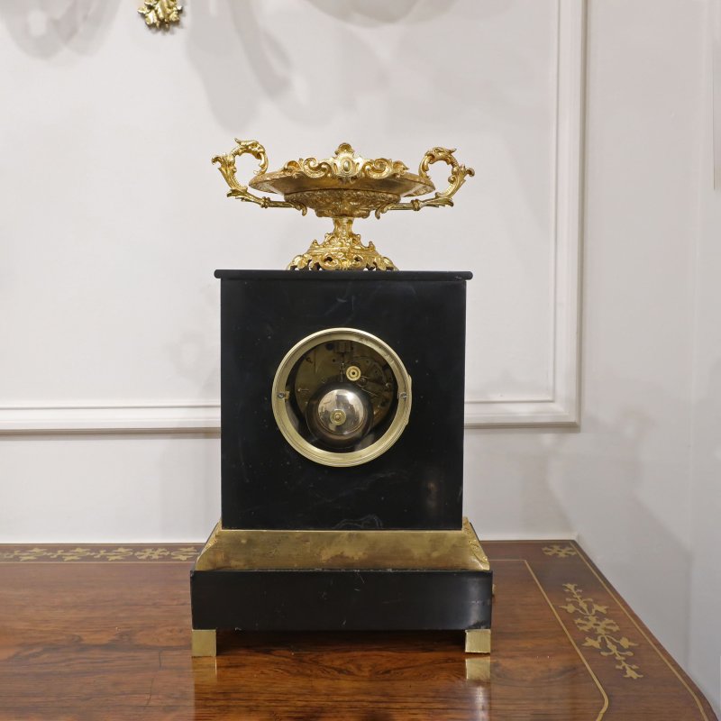 French Rococo Style Black Slate Mantel Clock by Japy Freres